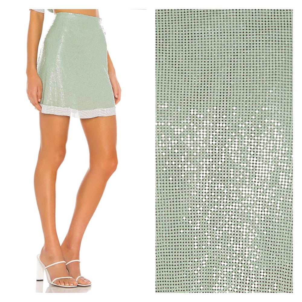 L’ACADEMIE Olivie Glo Mesh Mini Skirt Mint Green